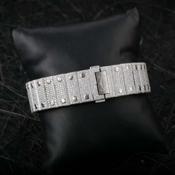 Cartier Santos Moissanite Diamond Men Watch, Stainless Steel White Gold Plated Men Watch For Birthday Gift