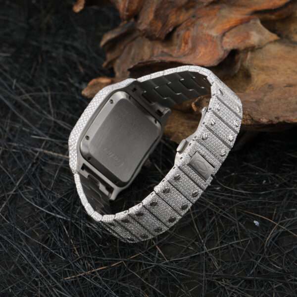 Cartier Santos Moissanite Diamond Men Watch, Stainless Steel White Gold Plated Men Watch For Birthday Gift