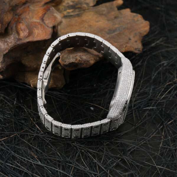 Cartier Santos Moissanite Diamond Men Watch, Stainless Steel White Gold Plated Men Watch For Birthday Gift