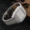 Cartier Santos Moissanite Diamond Men Watch, Stainless Steel White Gold Plated Men Watch For Birthday Gift