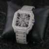 Cartier Skeleton Moissanite Diamond Men Watch, Stainless Steel White Gold Plated Men Watch For Beautyfull Person
