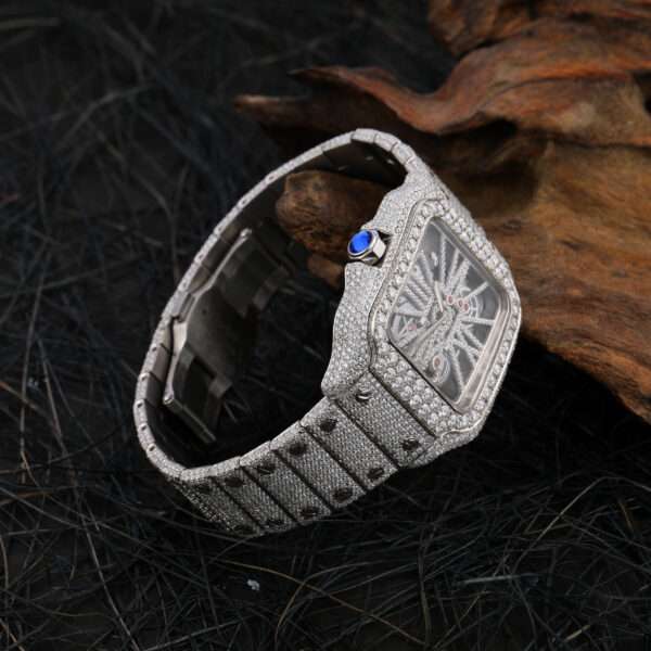 Cartier Skeleton Moissanite Diamond Men Watch, Stainless Steel White Gold Plated Men Watch For Beautyfull Person