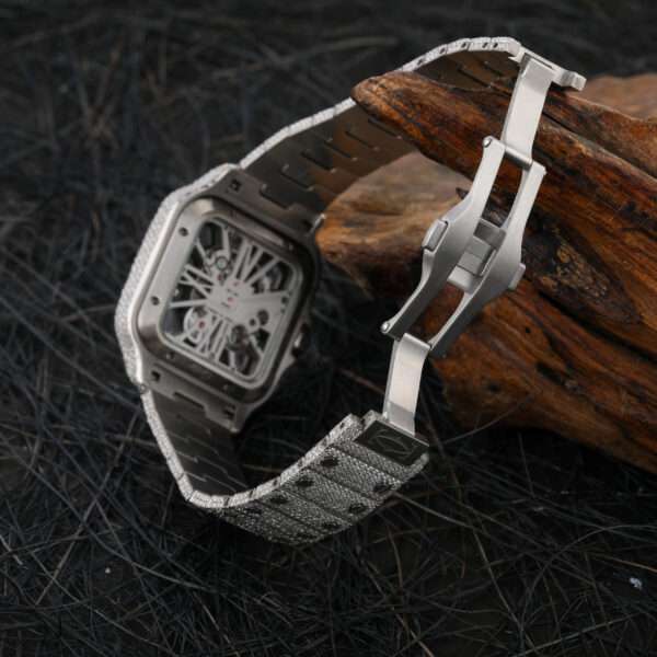 Cartier Skeleton Moissanite Diamond Men Watch, Stainless Steel White Gold Plated Men Watch For Beautyfull Person