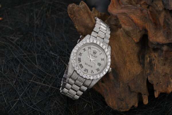Rolex Day-Date President Band Full Iced Out Wrist Watch, VVS Moissanite Diamond Men Watch, Stainless Steel Self Winding Wrist Watch For Him