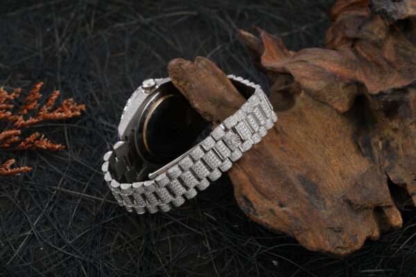 Rolex Day-Date President Band Full Iced Out Wrist Watch, VVS Moissanite Diamond Men Watch, Stainless Steel Self Winding Wrist Watch For Him