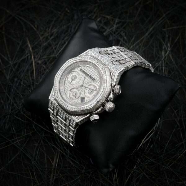 Audemars Piguet Full Iced Out Moissanite Baguette Diamond Men Watch, Stainless Steel All Chronology Working White Gold Plated 42mm Men Watch