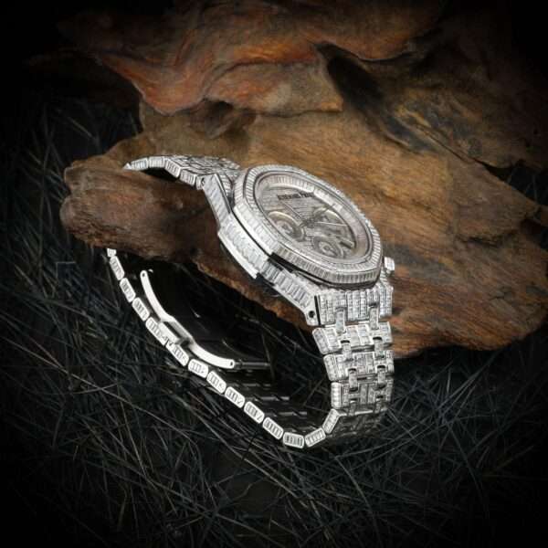 Audemars Piguet Full Iced Out Moissanite Baguette Diamond Men Watch, Stainless Steel All Chronology Working White Gold Plated 42mm Men Watch