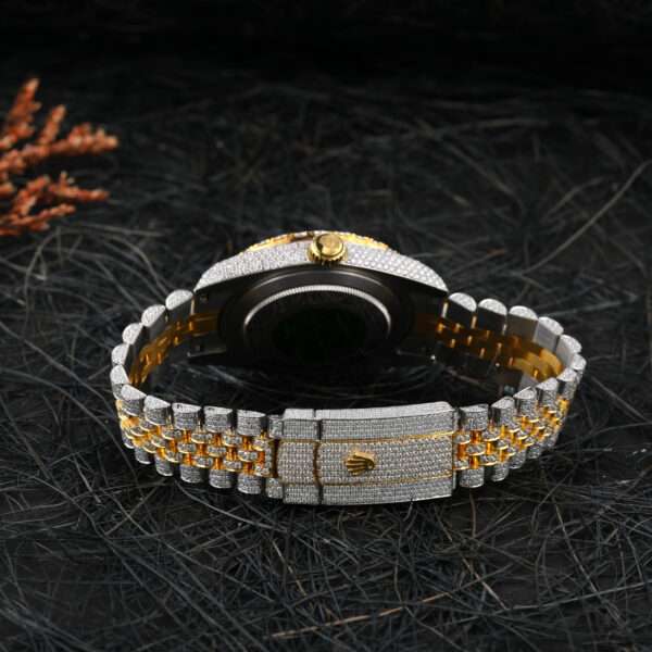 Rolex-D3 Rolex Datejust Jubilee Moissanite Diamond Men Watch, 41mm Dial White & Yellow Gold Plated Stainless Steel Men Watch For Gift, Fully Iced Out Birthday Gift Watch For Him