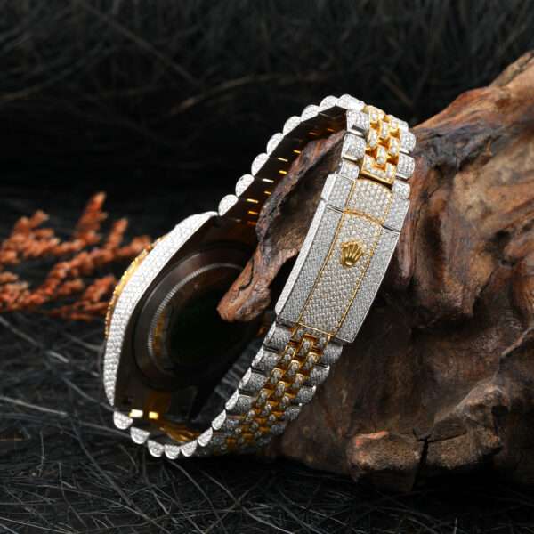 Rolex-D5 Rolex Datejust Jubilee Moissanite Diamond Men Watch, 41mm Dial White & Yellow Gold Plated Stainless Steel Men Watch For Gift, Fully Iced Out Birthday Gift Watch For Him