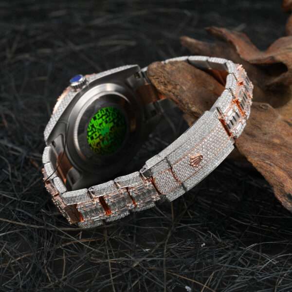 Rolex Datejust Full Iced Out Moissanite Diamond Watch, Baguette And Round VVS Moissanite Diamond Wrist Watch For Men, White & Ross Gold Plated Men Diamond Watch