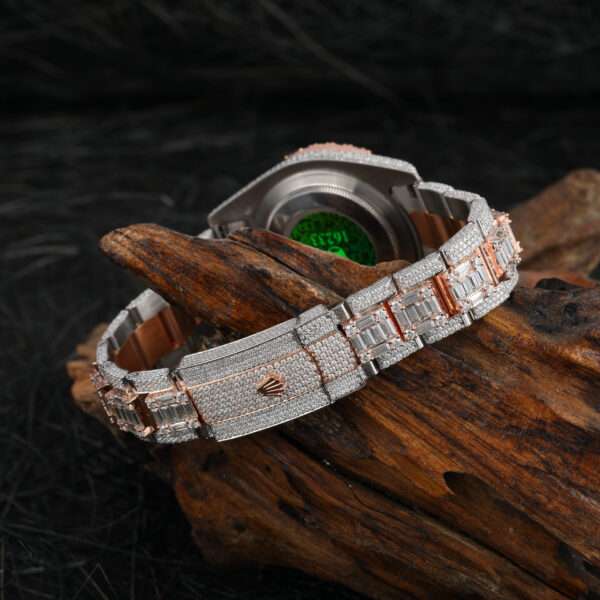 Rolex Datejust Full Iced Out Moissanite Diamond Watch, Baguette And Round VVS Moissanite Diamond Wrist Watch For Men, White & Ross Gold Plated Men Diamond Watch