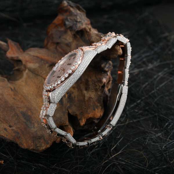 Rolex Datejust Full Iced Out Moissanite Diamond Watch, Baguette And Round VVS Moissanite Diamond Wrist Watch For Men, White & Ross Gold Plated Men Diamond Watch