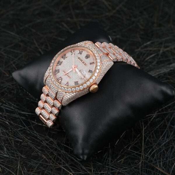 Rolex Date Just President Band Full Iced Out Wrist Watch, VVS Moissanite Diamond Men Watch, Stainless Steel Self Winding Wrist Watch For Him