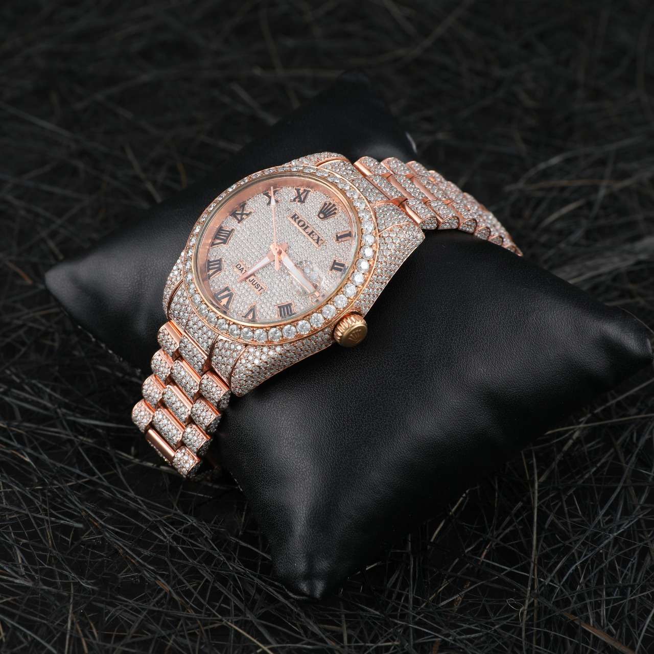 RolexDJP Rolex Date Just President Band Full Iced Out Wrist Watch, VVS Moissanite Diamond Men Watch, Stainless Steel Self Winding Wrist Watch For Him