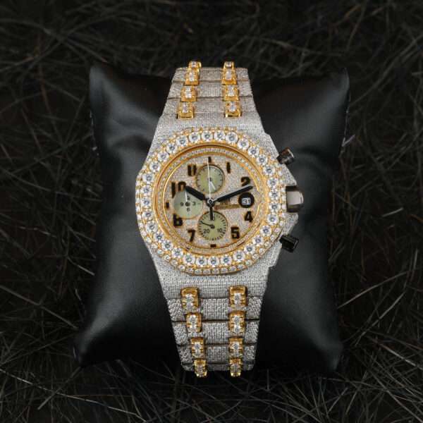 Audemars Piguet Full Iced Out Moissanite Diamond Men Watch, Stainless Steel All Chronology Working 2 Tone Gold Plated 42 mm  Men Watch