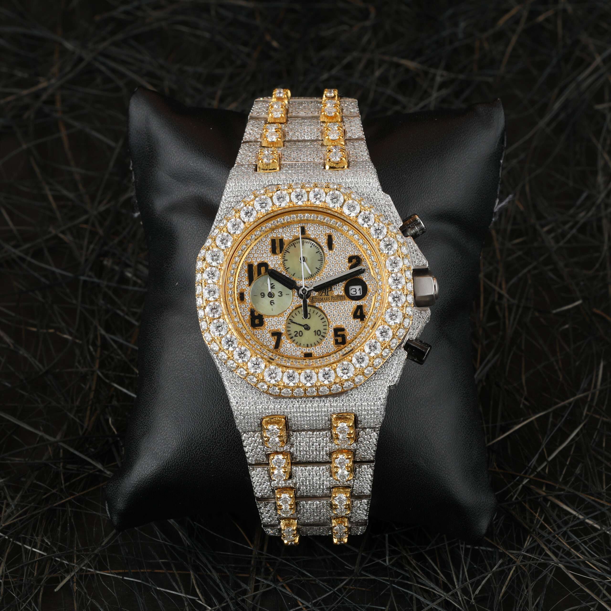 1B6A0642 Audemars Piguet Full Iced Out Moissanite Diamond Men Watch, Stainless Steel All Chronology Working 2 Tone Gold Plated 42 mm Men Watch