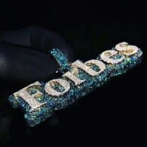 Round White Moissanite & Blue Sapphire Diamond Iced Out Hip Hop Pendant, Customized Charm Letter 1K Gold Plated Pendant For Birthday Gift