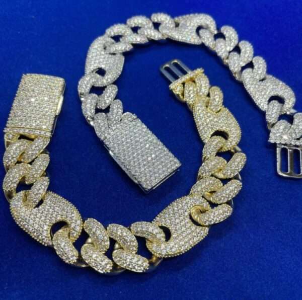IMG_20221020_141720 16mm Men's Figaro Miami Cuban Link Chain Round Moissanite Diamond Bracelet,14k White & Yellow Gold 5X Layered Two tone Bling Bracelet, Moissanite Diamond Bracelet, Iced Out Moissanite Diamond Bracelet