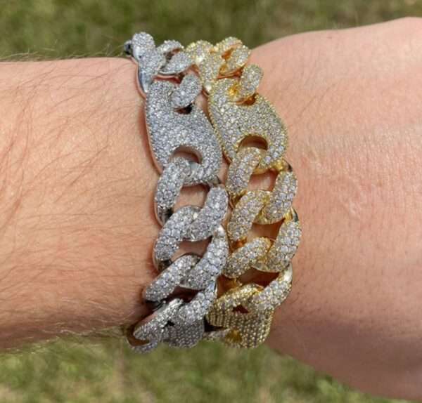 IMG_20221020_141730 16mm Men's Figaro Miami Cuban Link Chain Round Moissanite Diamond Bracelet,14k White & Yellow Gold 5X Layered Two tone Bling Bracelet, Moissanite Diamond Bracelet, Iced Out Moissanite Diamond Bracelet