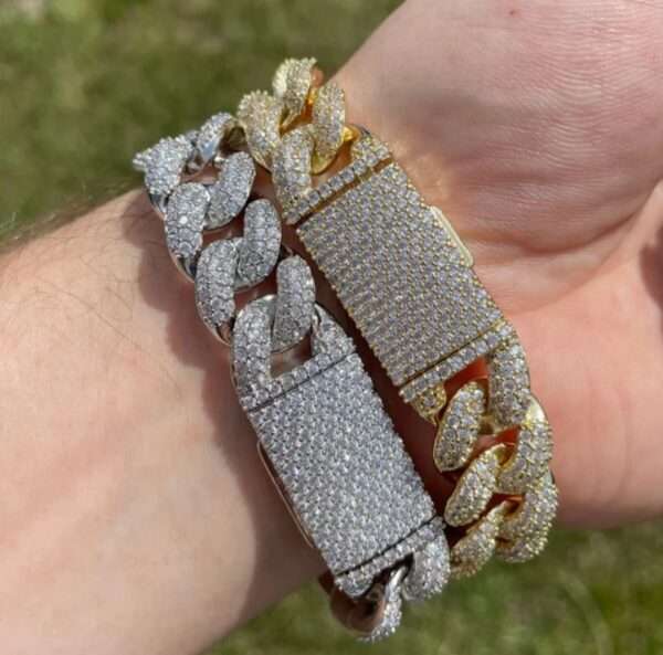 IMG_20221020_141741 16mm Men's Figaro Miami Cuban Link Chain Round Moissanite Diamond Bracelet,14k White & Yellow Gold 5X Layered Two tone Bling Bracelet, Moissanite Diamond Bracelet, Iced Out Moissanite Diamond Bracelet