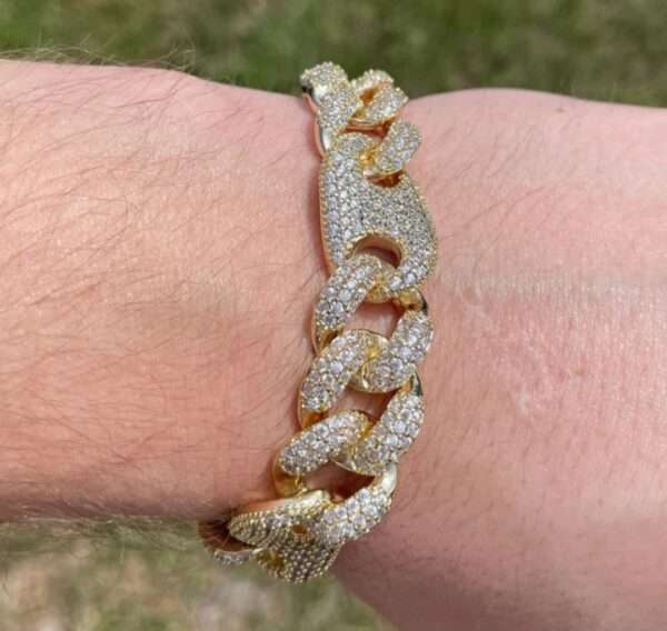 IMG_20221020_141754 16mm Men's Figaro Miami Cuban Link Chain Round Moissanite Diamond Bracelet,14k White & Yellow Gold 5X Layered Two tone Bling Bracelet, Moissanite Diamond Bracelet, Iced Out Moissanite Diamond Bracelet