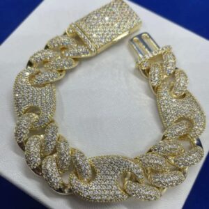 IMG_20221020_141807 16mm Men's Figaro Miami Cuban Link Chain Round Moissanite Diamond Bracelet,14k White & Yellow Gold 5X Layered Two tone Bling Bracelet, Moissanite Diamond Bracelet, Iced Out Moissanite Diamond Bracelet