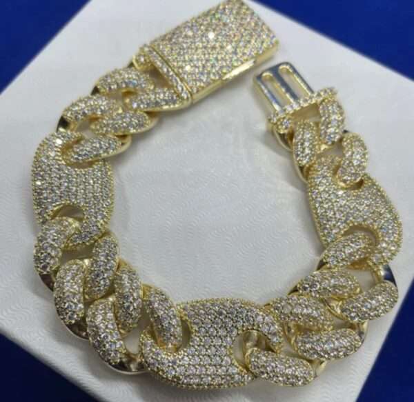 IMG_20221020_141807 16mm Men's Figaro Miami Cuban Link Chain Round Moissanite Diamond Bracelet,14k White & Yellow Gold 5X Layered Two tone Bling Bracelet, Moissanite Diamond Bracelet, Iced Out Moissanite Diamond Bracelet
