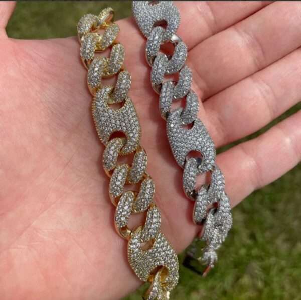IMG_20221020_141907 16mm Men's Figaro Miami Cuban Link Chain Round Moissanite Diamond Bracelet,14k White & Yellow Gold 5X Layered Two tone Bling Bracelet, Moissanite Diamond Bracelet, Iced Out Moissanite Diamond Bracelet