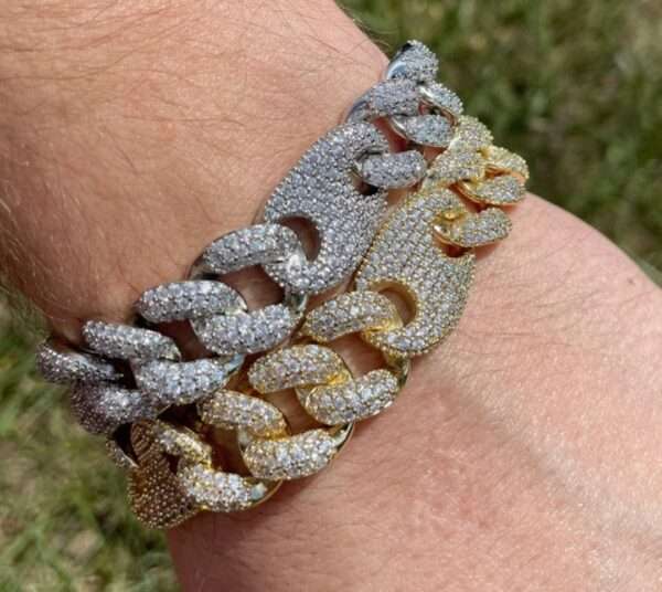 IMG_20221020_141921 16mm Men's Figaro Miami Cuban Link Chain Round Moissanite Diamond Bracelet,14k White & Yellow Gold 5X Layered Two tone Bling Bracelet, Moissanite Diamond Bracelet, Iced Out Moissanite Diamond Bracelet