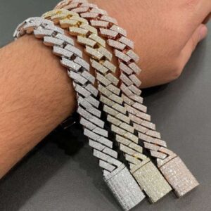 VVS Cuban Link Moissanite Diamond Bracelet for Man with Flower Setting with Baguette Diamond on Cuban Lock Plated Gold 925 Silver Bracelets
