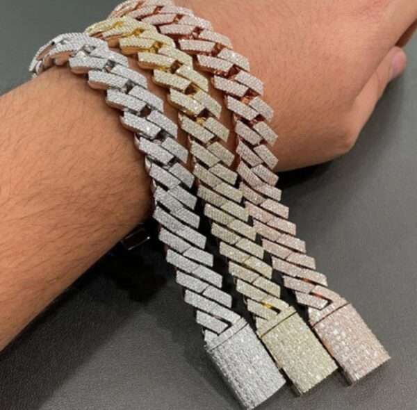 IMG_20221020_142321 VVS Cuban Link Moissanite Diamond Bracelet for Man with Flower Setting with Baguette Diamond on Cuban Lock Plated Gold 925 Silver Bracelets