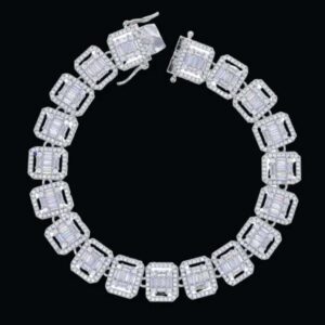 11mm Baguette & Round Moissanite Diamond Clustered Miami Cuban Link Bracelet, High Quality Cuban Link Chain Bracelet, Moissanite Diamond Bracelet, Stacking Bracelets, Pave Cuban Chain Bracelet