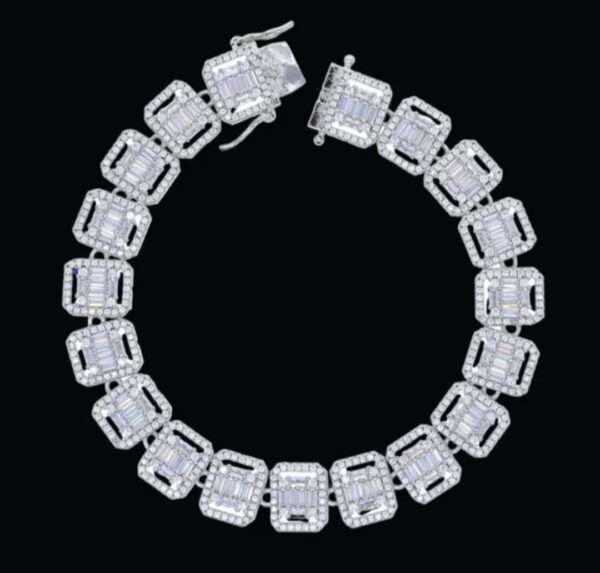 11mm Baguette & Round Moissanite Diamond Clustered Miami Cuban Link Bracelet, High Quality Cuban Link Chain Bracelet, Moissanite Diamond Bracelet, Stacking Bracelets, Pave Cuban Chain Bracelet