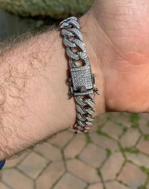 12mm Round Moissanite Diamond Tri Color Gold Plated Miami Cuban Link Bracelet, High Quality Cuban Link Chain Bracelet, Moissanite Diamond Bracelet, Stacking Bracelets, Pave Cuban Chain Bracelet