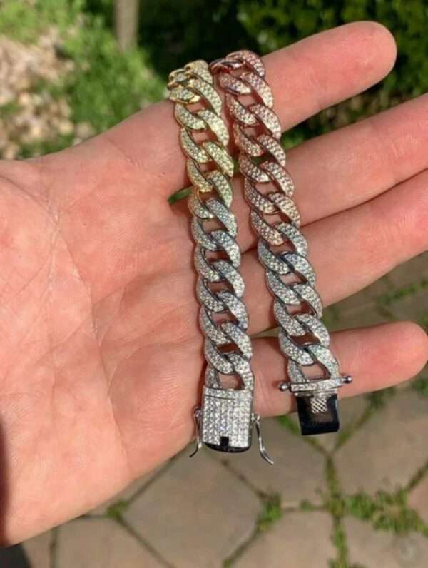 12mm Round Moissanite Diamond Tri Color Gold Plated Miami Cuban Link Bracelet, High Quality Cuban Link Chain Bracelet, Moissanite Diamond Bracelet, Stacking Bracelets, Pave Cuban Chain Bracelet