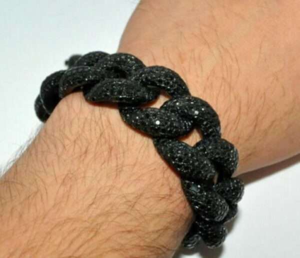 14mm Black Round Moissanite Diamond Black Gold Plated Miami Cuban Link Bracelet, High Quality Cuban Link Chain Bracelet, Moissanite Diamond Bracelet, Stacking Bracelets, Pave Cuban Chain Bracelet