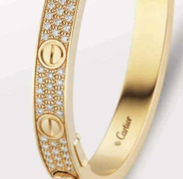 Round Moissanite Diamond Cartier Love Bracelet, Sterling Silver 14K Plated Gold Diamond Bracelet For Birthday Gift, Unisex Iced Out Moissanite Diamond Bracelet