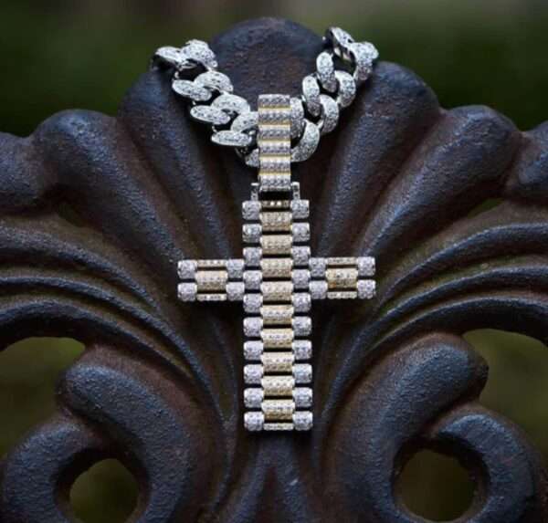 Iced Link Cross Pendant in 925 Sterling Silver For Men Tennis pendant iced out pendant hip hop pendant Silver Pendant