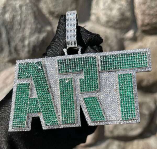 Limited Edition White Gold Plated Green Stones Prong Setting Customized Pendant, Iced Out Jewelry, Gift For Him, Mens Jewelry Hip Hop Gift