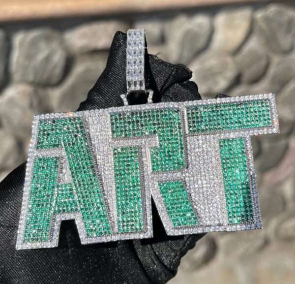 Limited Edition White Gold Plated Green Stones Prong Setting Customized Pendant, Iced Out Jewelry, Gift For Him, Mens Jewelry Hip Hop Gift