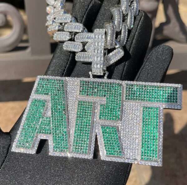 Limited Edition White Gold Plated Green Stones Prong Setting Customized Pendant, Iced Out Jewelry, Gift For Him, Mens Jewelry Hip Hop Gift