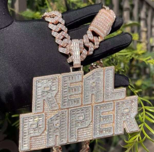 Two Tone Layers Baguette Moissanite Diamond Customized Name Necklace For Men, Real Rapper Pendant, Hustler's Pendant, Iced Out Pendant, Custom Name Plate, Big Custom