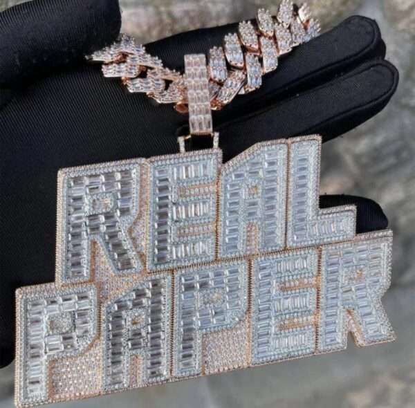 Two Tone Layers Baguette Moissanite Diamond Customized Name Necklace For Men, Real Rapper Pendant, Hustler's Pendant, Iced Out Pendant, Custom Name Plate, Big Custom