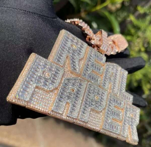 Two Tone Layers Baguette Moissanite Diamond Customized Name Necklace For Men, Real Rapper Pendant, Hustler's Pendant, Iced Out Pendant, Custom Name Plate, Big Custom