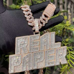 Two Tone Layers Baguette Moissanite Diamond Customized Name Necklace For Men, Real Rapper Pendant, Hustler's Pendant, Iced Out Pendant, Custom Name Plate, Big Custom