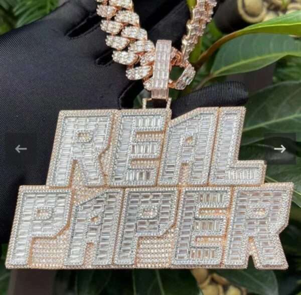 Two Tone Layers Baguette Moissanite Diamond Customized Name Necklace For Men, Real Rapper Pendant, Hustler's Pendant, Iced Out Pendant, Custom Name Plate, Big Custom