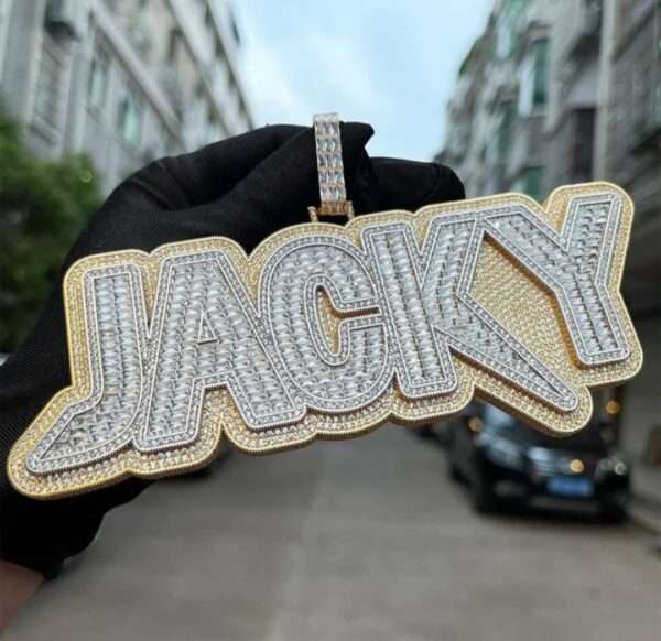 IMG_20221020_153814 Two Tone Layers Baguette & Round Moissanite Diamond Customized Name Necklace For Men, Real Rapper Pendant, Hustler's Pendant, Iced Out Pendant, Custom Name Plate, Big Custom
