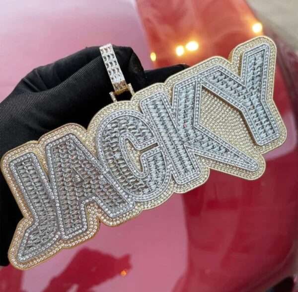 IMG_20221020_153825 Two Tone Layers Baguette & Round Moissanite Diamond Customized Name Necklace For Men, Real Rapper Pendant, Hustler's Pendant, Iced Out Pendant, Custom Name Plate, Big Custom