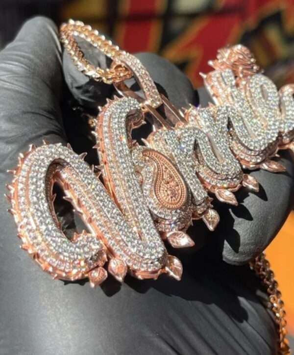 Name Pendant, Custom Logo Hip Hop Letter Pendant, Moissanite Diamond 925 Silver Pendant, Personalize Hip Hop Jewelry, 14K Rose Gold Over