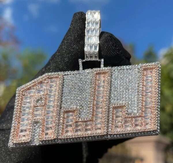 Baguette & Round Moissanite Diamond Customized Name Plates Necklace, Iced Out Personalized Pendant, Custom Name Necklace, Hip Hop Moissanite Diamond Jewelry , Men's Diamond Jewelry, Gift For Him